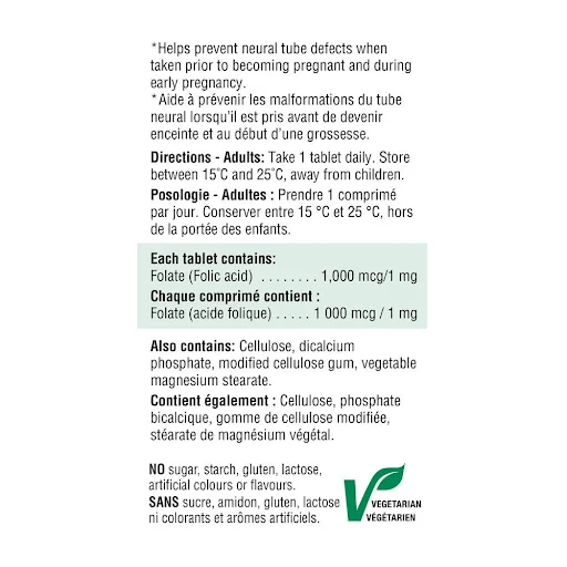 Jamieson Folic Acid 1 mg (100 tablets)